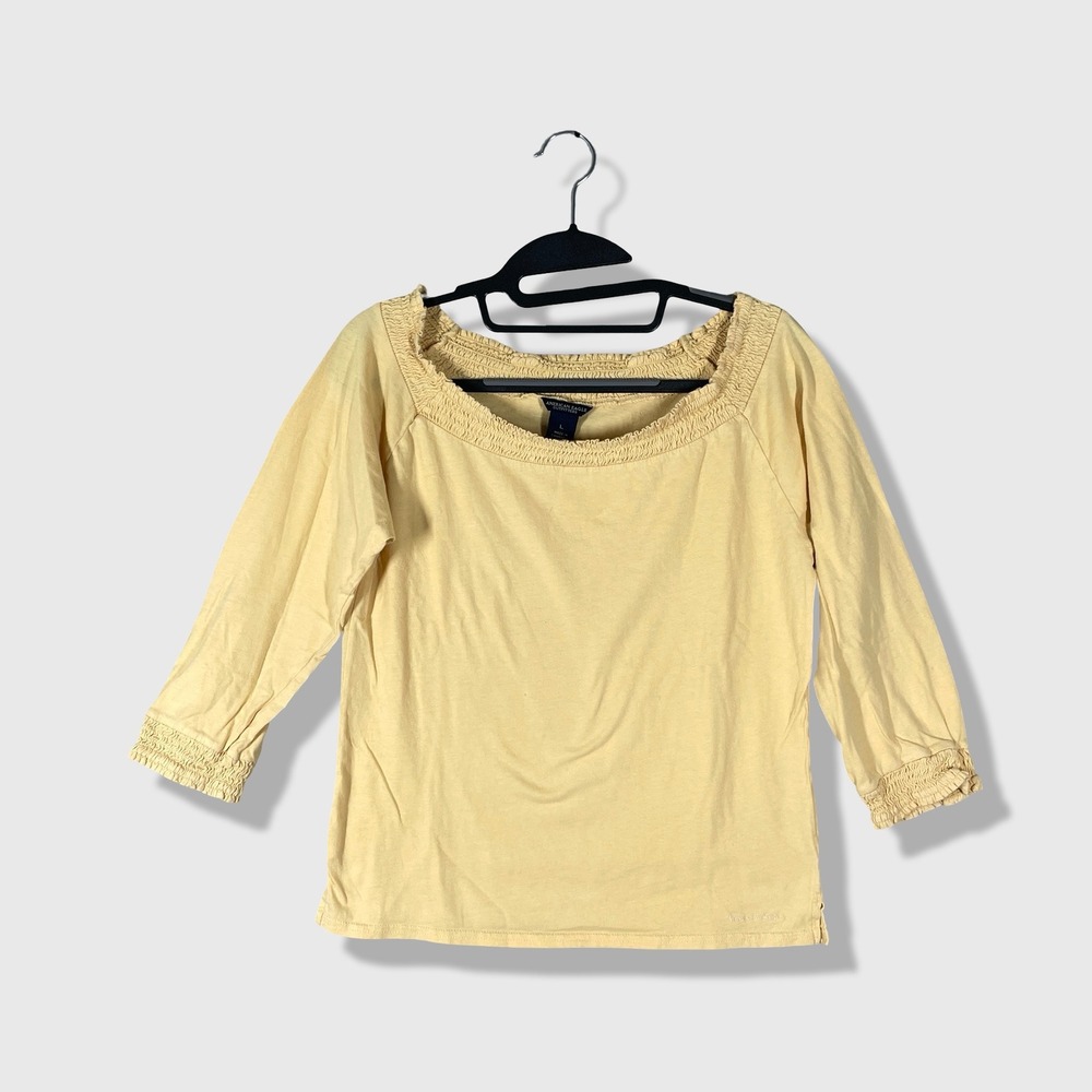 American Eagle Top Womens Large Yellow Cottagecore Boho Peasant Y2K